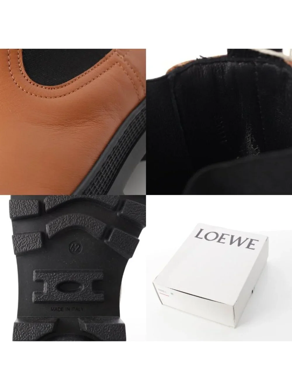 Loewe Leather Side Gore Volume Sole Chelsea Boots Ankle Short Shoes Tan Brown
